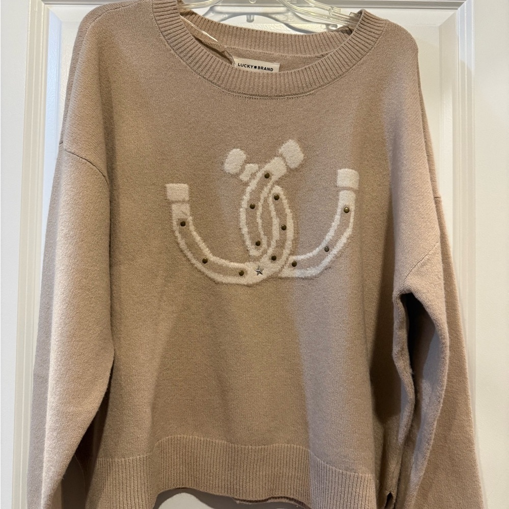 Lucky Brand Beige Sweater with Horseshoe Motif